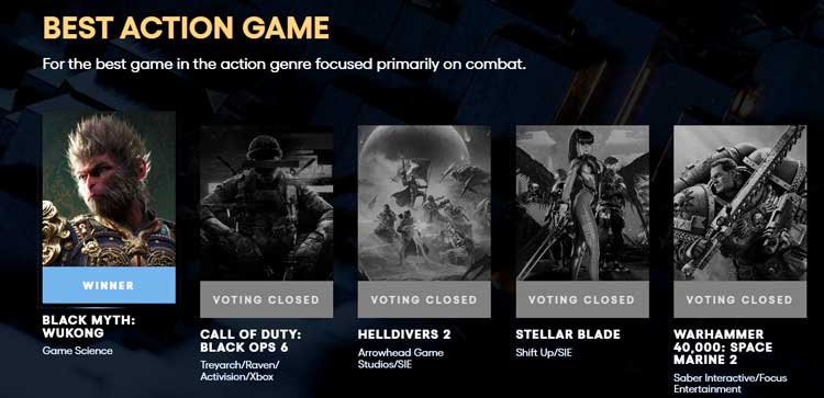 The Game Awards yılın en iyi aksiyon oyunu Black Myth: Wukong